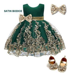 NWT Beautiful Sparkling Sequin Bow Baby Dress Christmas Flower Girl Page…